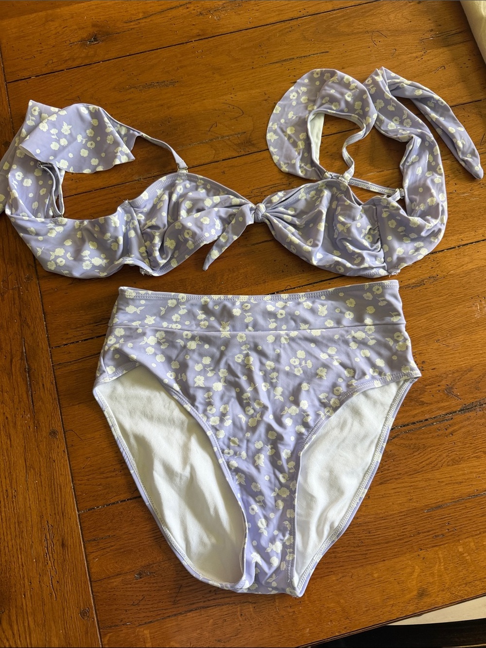 Pink Lily Lavender Floral High-Waist Bikini Set